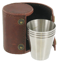 Large 4 Cup Set in Brown Leather Case